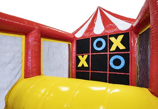 Order bounce house with assult course and tic tac toe game for kids. Buy inflatable bounce houses online at JB Inflatables America