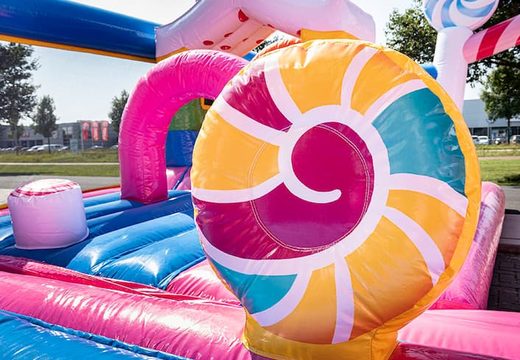 Order colored inflatable park in Candyland theme for children. Buy bouncers online at JB Inflatables America