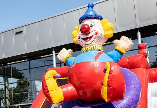 Inflatable bouncer in the circus theme with slides and fun obstacles with prints for children. Buy bouncers online at JB Inflatables America