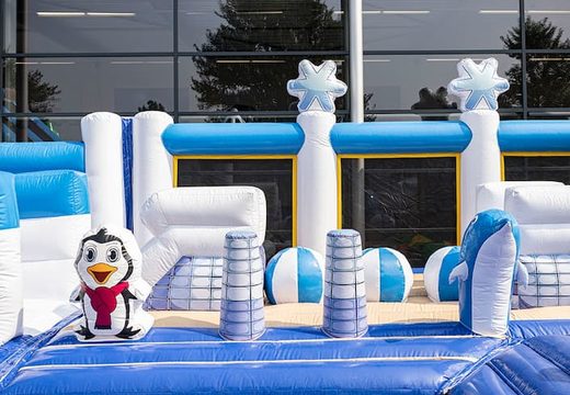 Buy Inflatable Frozen bounce house with multiple slides and all kinds of fun obstacles with Frozen prints for kids. Order bounce houses online at JB Inflatables America