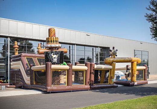 Buy pirate bounce house with slides, obstacles and fun pirate themed prints for kids. Order bounce houses online at JB Inflatables America