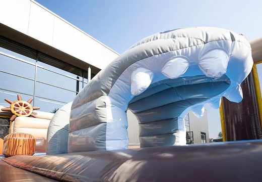 Inflatable bouncer in pirate theme with slides and fun obstacles with prints for children. Buy bouncers online at JB Inflatables America
