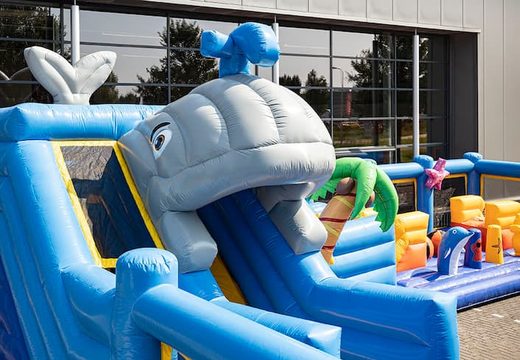 Inflatable bouncer in the Seaworld theme with slides and fun obstacles with prints for children. Buy bouncers online at JB Inflatables America