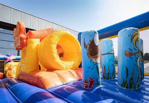 Buy Bounce World seaworld bouncer with slides and all kinds of obstacles with seaworld prints for kids. Order bouncers online at JB Inflatables America