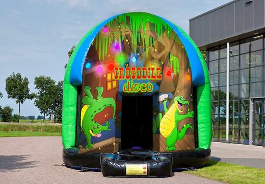 Now available to buy disco multi-themed 4.5 meters Crocodile themed bouncy castle for kids. Order inflatable bouncy castles at now JB Inflatables America