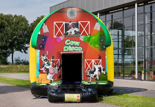 Order disco multi-themed 5.5m bounce house in Cows theme for kids. Buy bounce houses online at JB Inflatables America