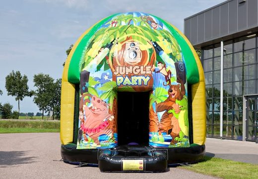 Disco multi-themed 5.5m bounce house in Jungle Party theme for kids. Buy inflatable bounce houses online at JB Inflatables America