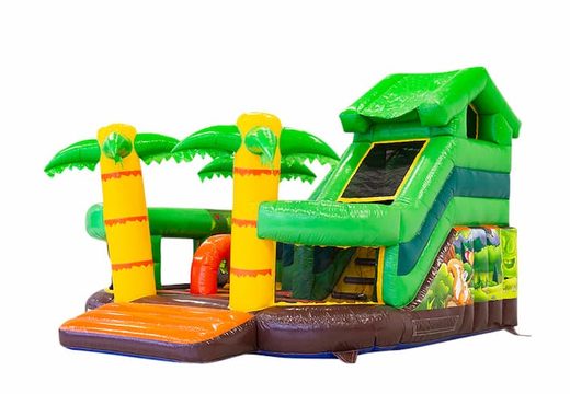 Buy a large inflatable open multiplay bouncy castle with slide in the theme funcity jungle for children. Order bouncy castles online at JB Inflatables America 