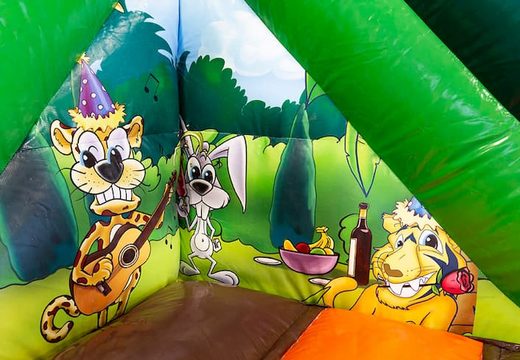 Order large inflatable open multiplay bounce house with slide in funcity jungle theme for kids. Buy bounce houses online at JB Inflatables America 