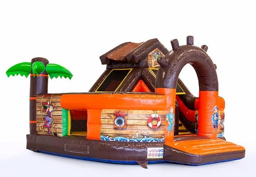 Buy inflatable open multiplay bounce house with slide in pirate theme for kids Order bounce houses online at JB Inflatables America 