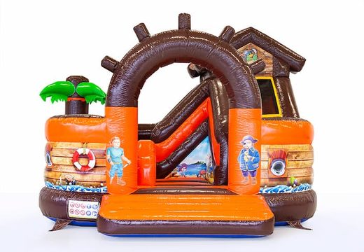 Buy a multifunctional Funcity Pirate bounce house with a slide for children. Order bounce houses online at JB Inflatables America 
