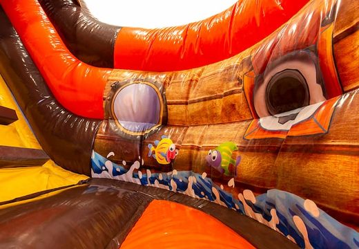 Order large inflatable open multiplay bouncer with slide in funcity pirate theme for kids. Buy bouncers online at JB Inflatables America 