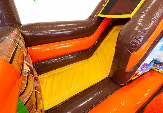 Funcity pirate bouncer with a slide on the inside, the 3D object on the jumping surface and fun pirate design for children. Buy bouncers online at JB Inflatables America 