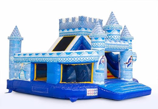 Buy inflatable blue open multiplay bounce house with slide in princess theme for kids Order bounce houses online at JB Inflatables America 