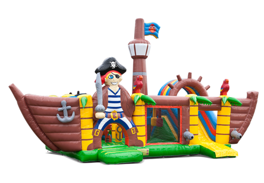 Buy large inflatable indoor multiplay bouncy castle with slide in the theme XXL pirate for children. Order bouncy castles online at JB Inflatables America 