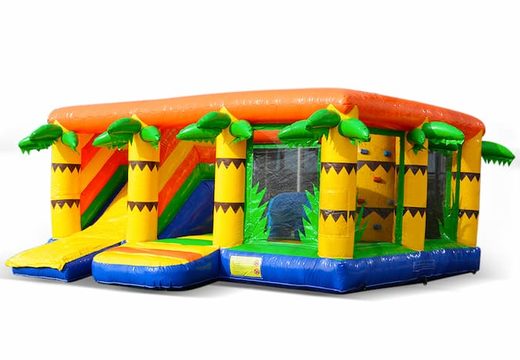 Buy a large indoor inflatable multiplay bouncy castle with slide in theme jungle for children. Order bouncy castles online at JB Inflatables America 