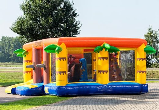 Buy indoor multiplay pirate bounce house in a limited height of 2.74 meters and with a slide for children. Order bounce houses online at JB Inflatables America 