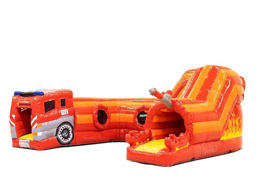 Buy a large inflatable indoor play fun bounce house crawl tunnel in the theme of children's fire brigade. Order bounce houses online at JB Inflatables America 
