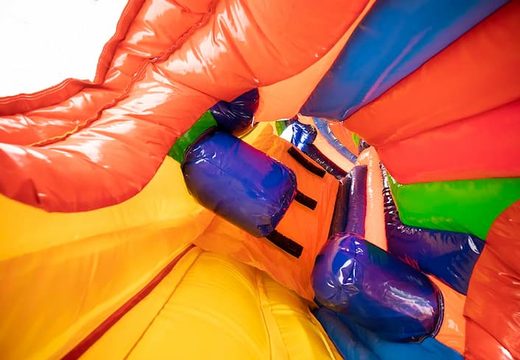Buy a covered crawl tunnel bouncer in the circus theme with obstacles, a climbing slope and a slide for children. Order bouncers online at JB Inflatables America 