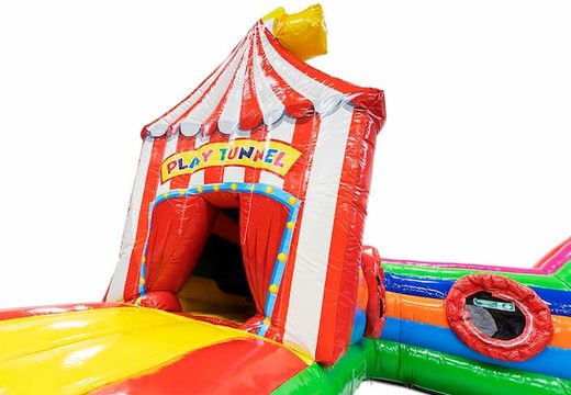 Order a crawl tunnel bouncy castle in the circus theme for children. Buy bouncy castles online at JB Inflatables America 