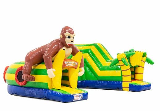 Crawl tunnel Gorilla bounce house with obstacles, a climbing slope and sliding slope for kids. Buy bouncy castles online at JB Inflatables America 