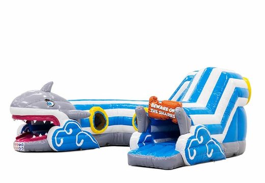 Buy a large inflatable indoor play fun crawl tunnel bouncy castle crawling shark themed for children. Order bouncy castles online at JB Inflatables America 