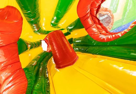 Buy a covered crawl tunnel bouncer in the crocodile theme with obstacles, a climbing slope and a slide for children. Order bouncers online at JB Inflatables America 