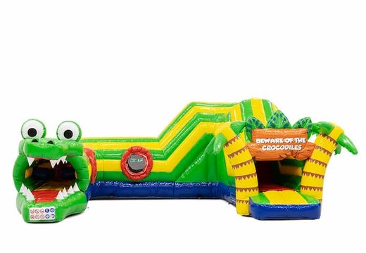 Crocodile-themed indoor inflatable crawl tunnel for kids. Buy bounce houses online now at JB Inflatables America 