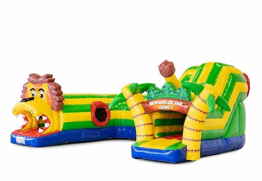 Buy a large inflatable indoor play fun crawl tunnel bounce house in the lion theme for children. Order bounce houses online at JB Inflatables America 