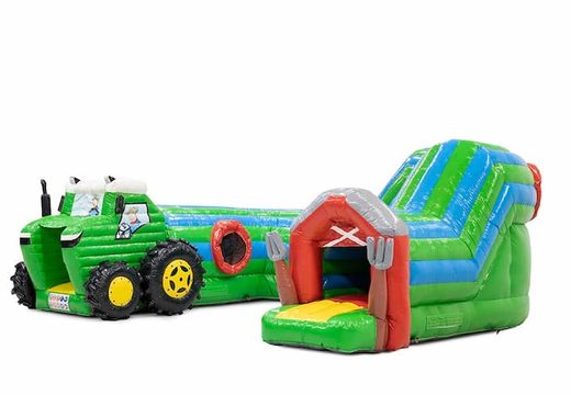 Buy large inflatable indoor play fun bounce house crawl tunnel in tractor theme for children. Order bounce houses online at JB Inflatables America 