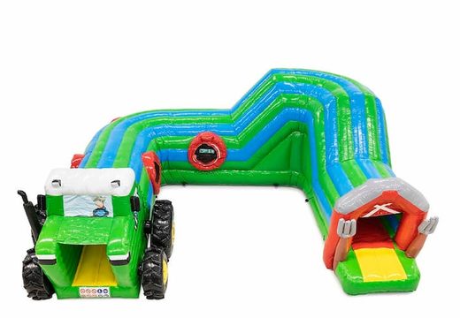 Buy Playfun crawl tunnel bounce house in tractor theme for children. Order bounce houses online at JB Inflatables America 