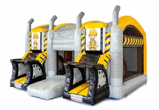 Buy large covered inflatable yellow black XXL bouncy castle with slide in theme heavy duty for children. Order bouncy castles online at JB Inflatables America 