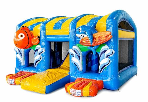 Buy a large indoor inflatable bouncy castle with slide in the Seaworld Nemo theme for children. Order bouncy castles online at JB Inflatables America 