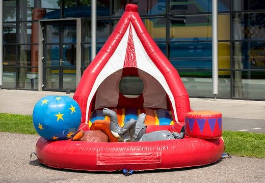 Buy circus themed playzone bounce house with plastic balls and 3D objects for kids. Order bounce houses online at JB Inflatables America 