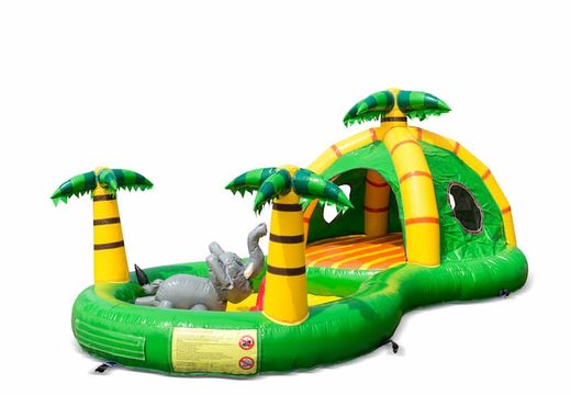 Buy an inflatable semi-open play fun bounce house in the playzone jungle theme for children. Order bounce houses online at JB Inflatables America 