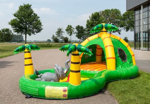 Buy an inflatable half-open play fun bounce house in the playzone jungle theme for children. Order bounce houses online at JB Inflatables America 