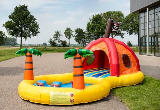 Buy half-open playzone pirate bouncy castle with plastic balls and 3D objects for children. Order bouncy castles online at JB Inflatables America 