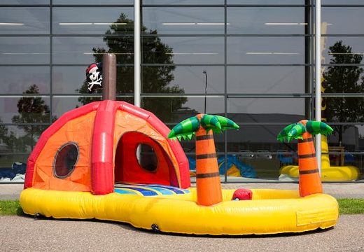 Playzone pirate bounce house with plastic balls and 3D objects for children. Buy bounce houses online at JB Inflatables America 