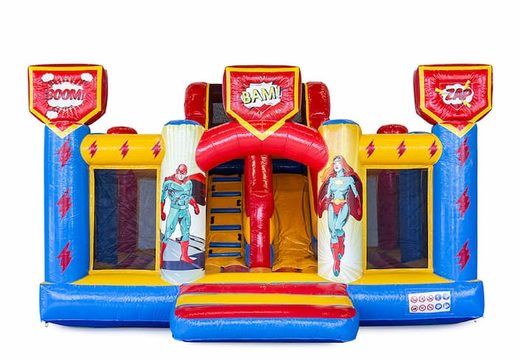 Order Slidebox superhero bounce house with slide for kids. Buy inflatable bounce houses online at JB Inflatables America 