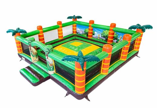 Buy a large inflatable open play mountain bounce house with walls in the jungle theme for children. Order bounce houses online at JB Inflatables America
