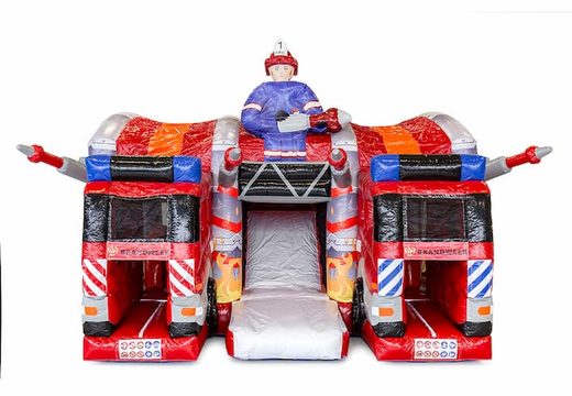 Buy indoor multiplay fire brigade bounce house in a unique design, a slide and 3D objects for children. Order bounce houses online at JB Inflatables America 
