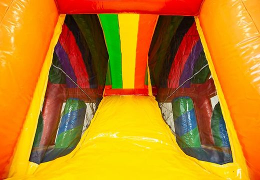 Order Party bouncer in a unique design with two entrances, a slide in the middle and 3D objects for kids. Buy bouncers online at JB Inflatables America 