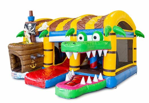 Order large inflatable indoor multiplay bounce house with slide in the theme XXL pirate for children. Order bounce houses online at JB Inflatables America 