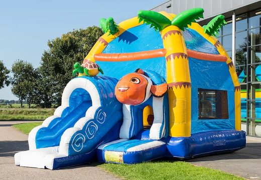 Order covered maxifun super bounce house with slide in the seaworld theme for children. Buy bounce houses online at JB Inflatables America