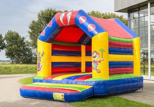 Buy a standard bounce house in a circus theme with beautiful animations on the inner and outer walls and on the pillars for children. Buy inflatables online at JB Inflatables America