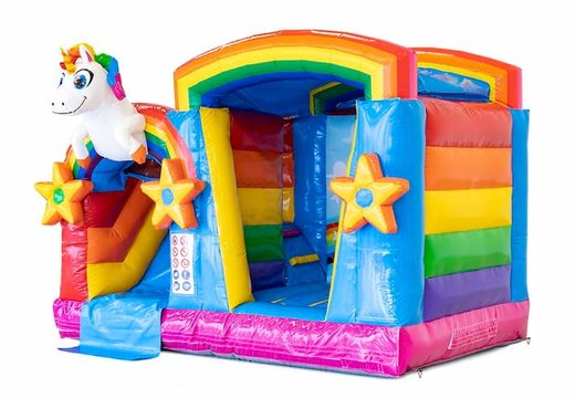 Buy covered inflatable multiplay bounce house in unicorn theme for children at JB Inflatables America. Buy bounce houses online at JB Inflatables America
