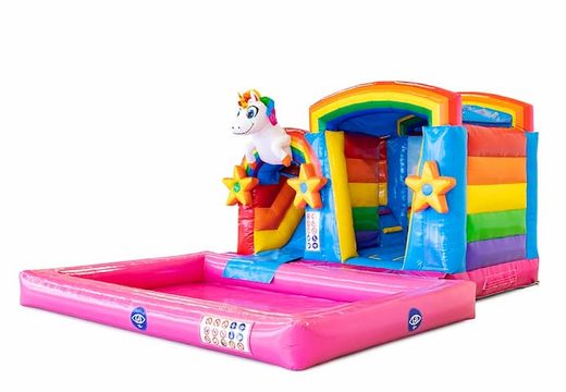 Order inflatable multiplay bounce house in unicorn theme with or without bath for children at JB Inflatables America. Buy inflatable bounce houses online at JB Inflatables America