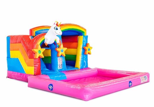 Order mini splash bounce house in unicorn theme with or without bath at JB Inflatables America. Buy bounce houses online at JB Inflatables America