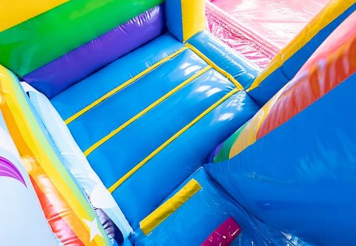 Order a small bouncy castle with roof, slide and bath in a unicorn theme from JB Inflatables America. Buy bouncy castles online at JB Inflatables America