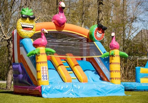 Multiplay splashy slide Flamingo bounce house for kids at JB Inflatables America. Buy inflatable bounce houses online at JB Inflatables America